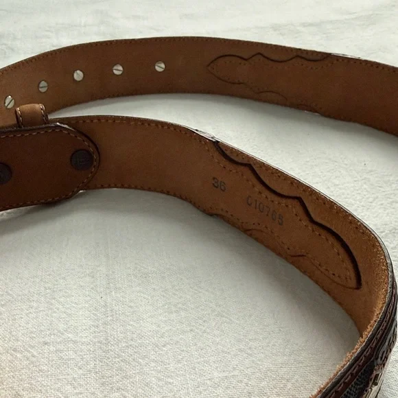 Justin Odessa Star Silver Texas Ranger Brown Leather Belt Vtg 1994 Size 36 - Picture 9 of 16